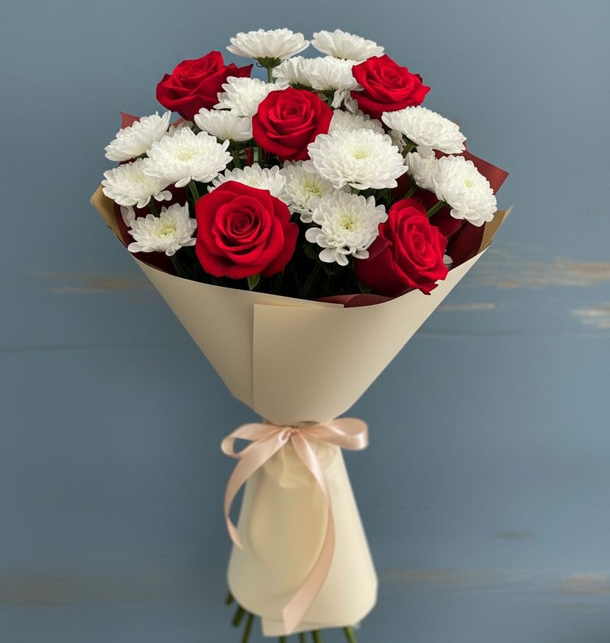 Букет цветов из: Розы и Хризантемы в Махмуде-Мектебе