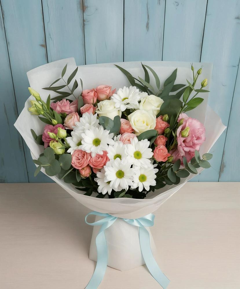 Букет цветов из: Розы, Лизиантусы и Хризантемы в Махмуде-Мектебе