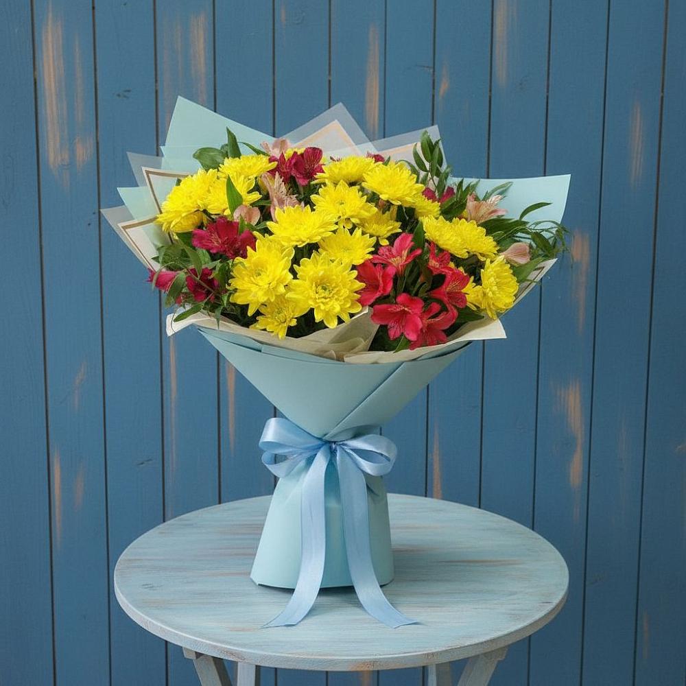 Букет цветов из: Альстромерии и Хризантемы в Махмуде-Мектебе