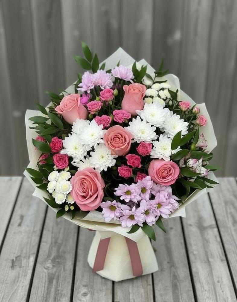 Букет цветов из: Альстромерии, Гвоздики, Розы и Хризантемы в Махмуде-Мектебе