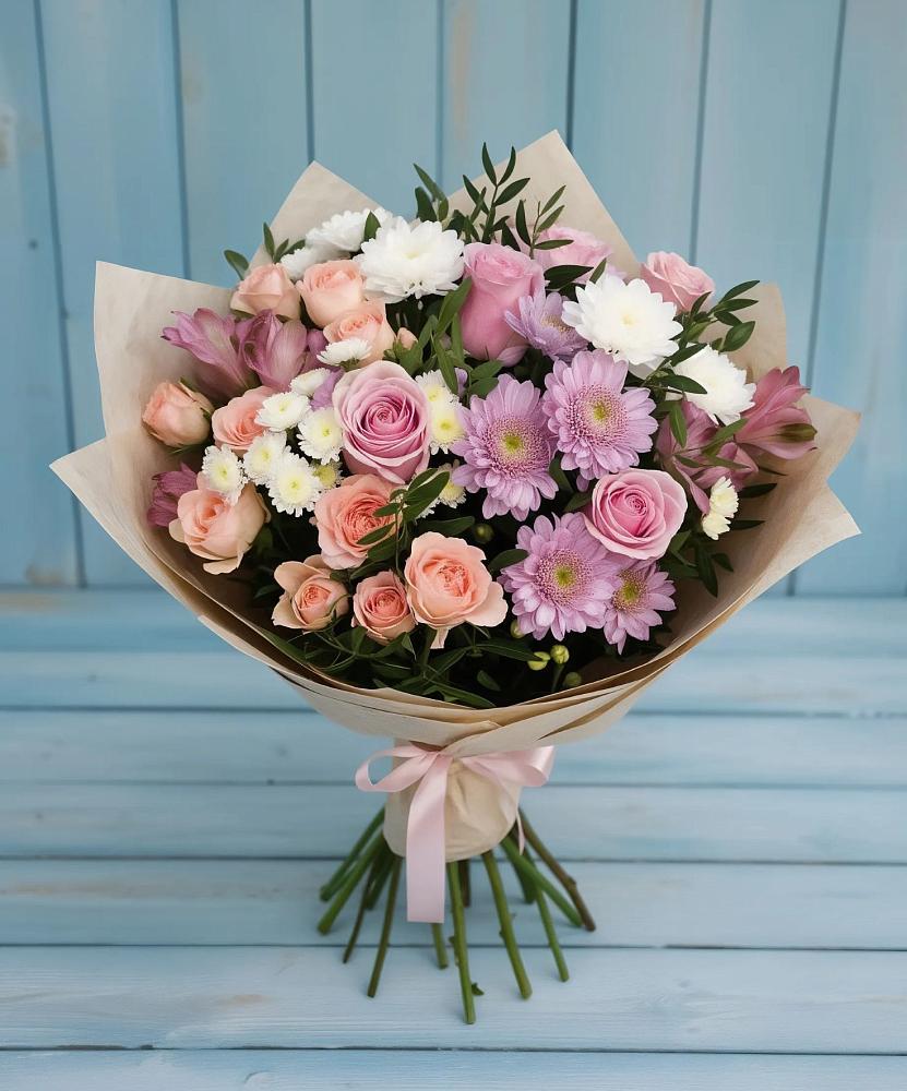 Букет цветов из: Хризантемы, Розы и Альстромерии в Махмуде-Мектебе