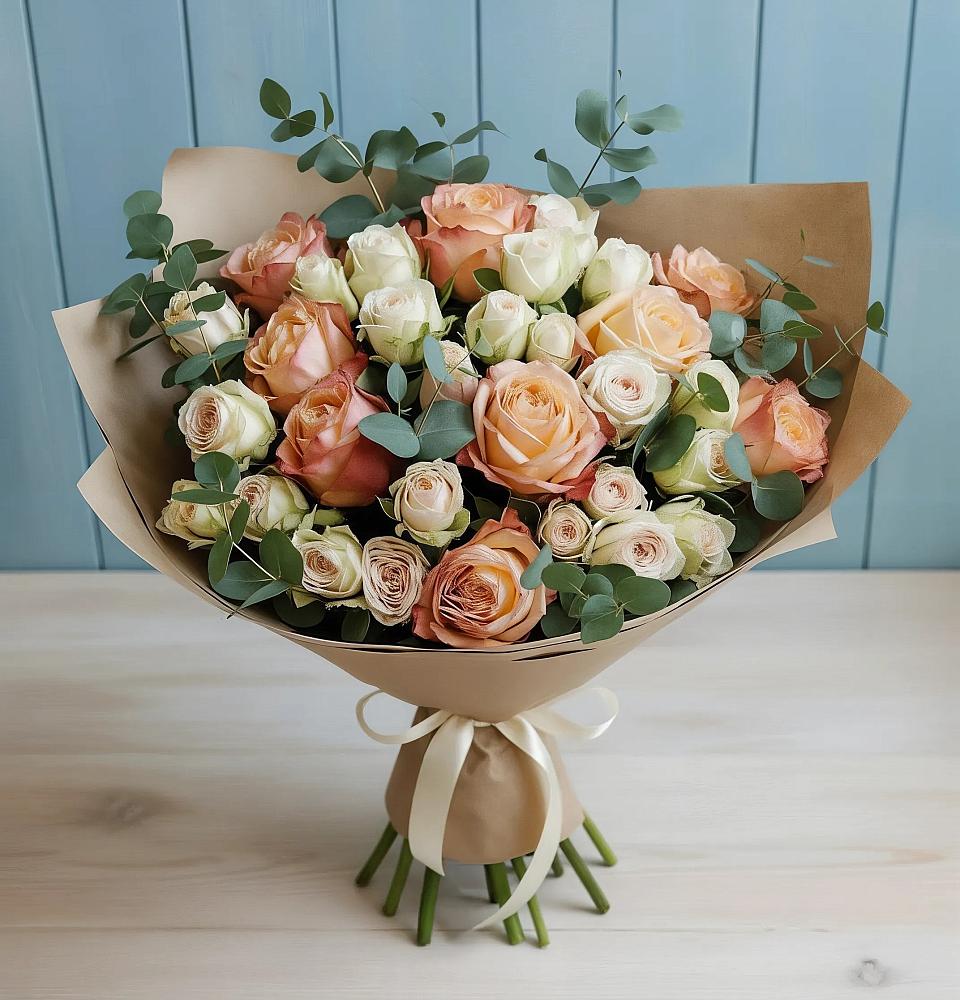 Букет цветов из: Альстромерии и Розы в Махмуде-Мектебе