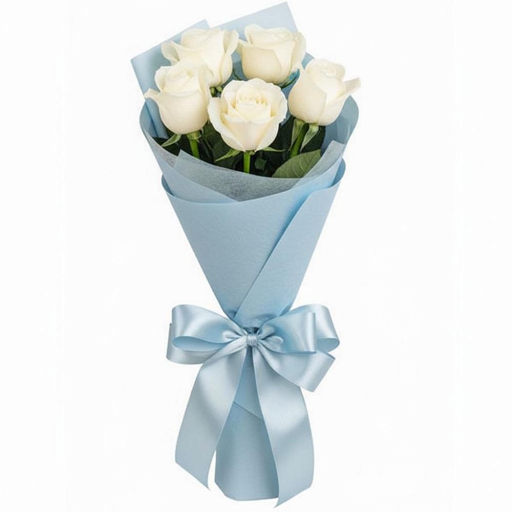 Букет 5 Белых роз Проуд в Махмуде-Мектебе
