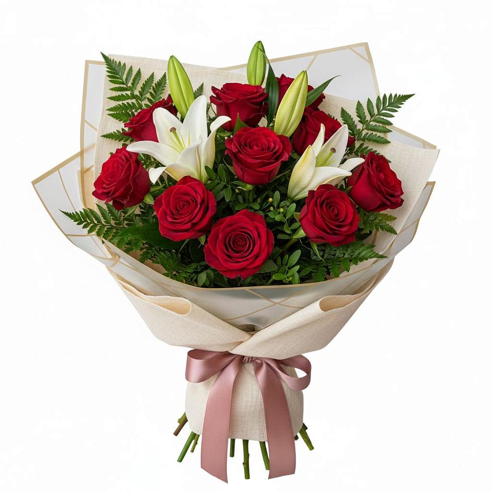 Букет цветов из: Лилии и Розы в Махмуде-Мектебе