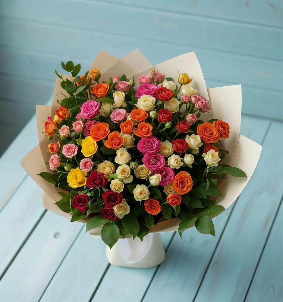 Букет Микс из разноцветных кустовых роз в Махмуде-Мектебе