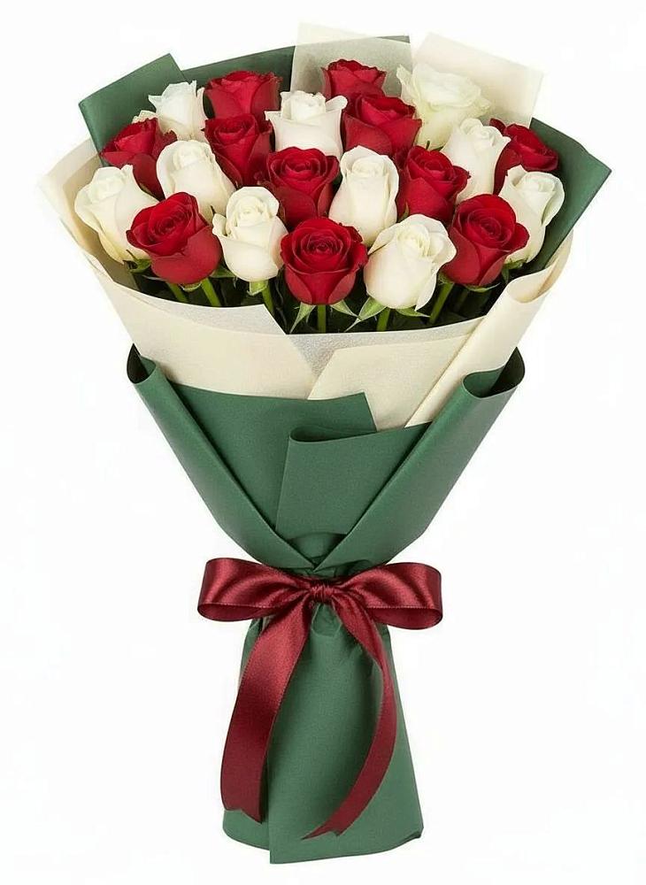 Букет Микс из красных и белых роз в Махмуде-Мектебе