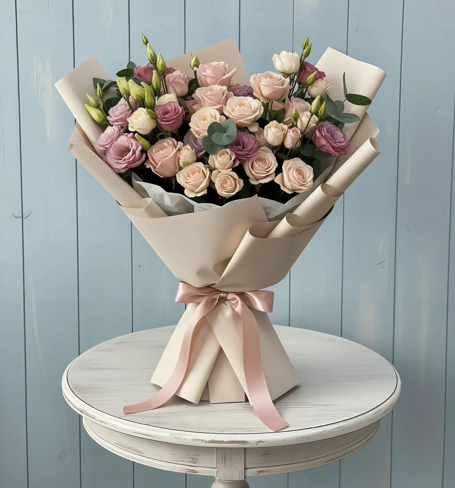 Букет цветов из: Розы и Лизиантусы в Махмуде-Мектебе