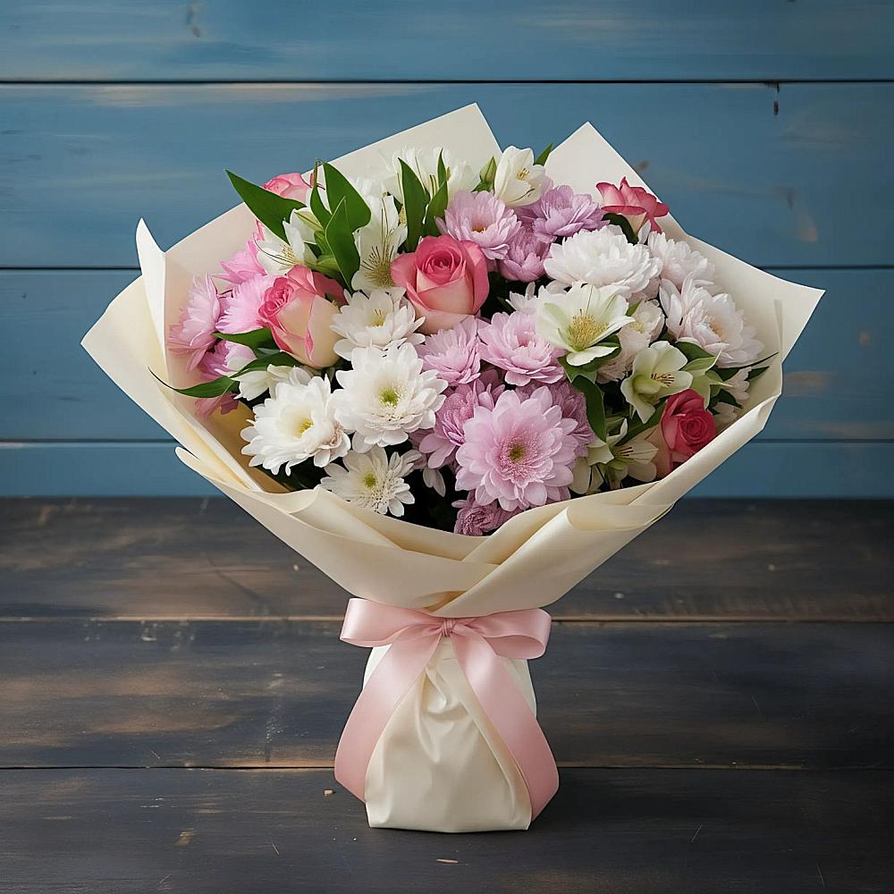 Букет цветов из: Хризантемы, Альстромерии и Розы в Махмуде-Мектебе